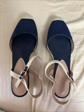 Navy and Cream Slingback Flats
